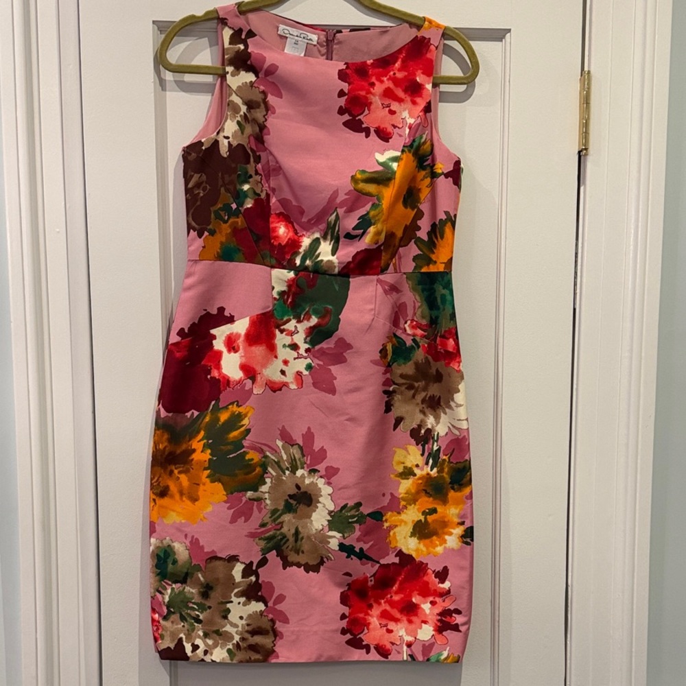 Oscar de la Renta Pink Floral Sheath Dress